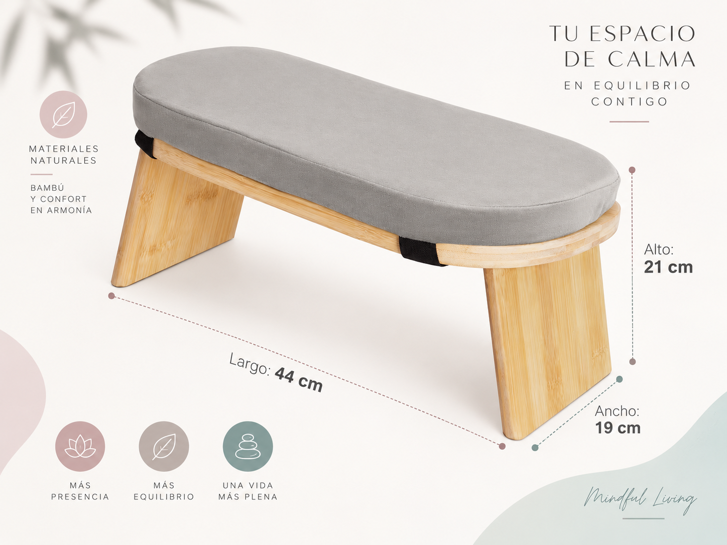 Banco de Meditación TWR® de Bambú – Ergonómico, Plegable y Acolchado - Imagen 2