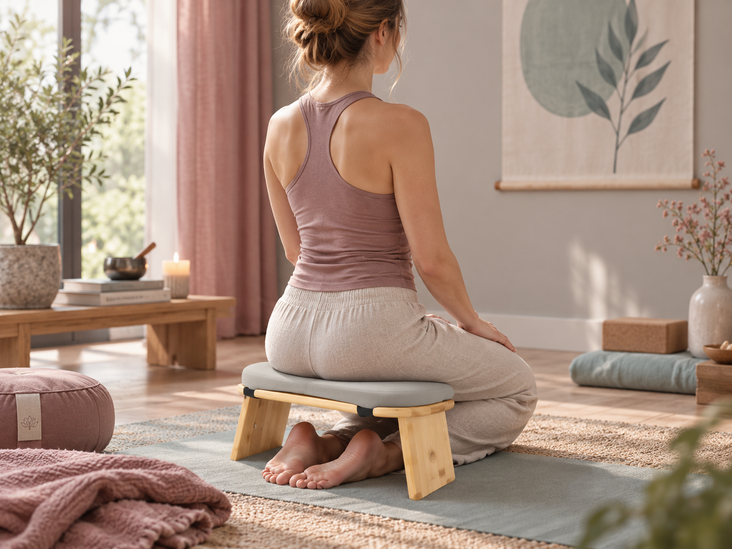 Banco de Meditación TWR® de Bambú – Ergonómico, Plegable y Acolchado