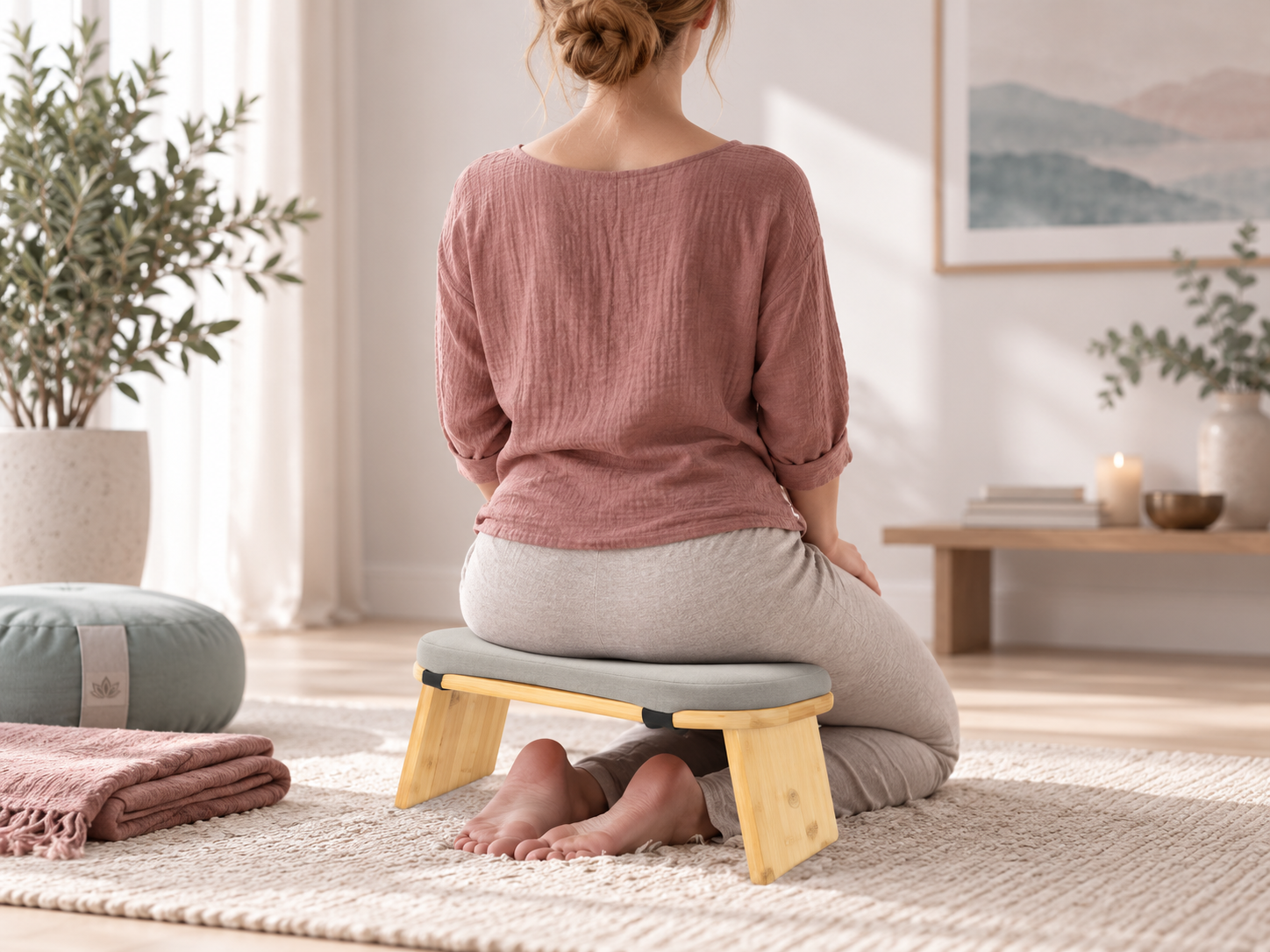 Banco de Meditación TWR® de Bambú – Ergonómico, Plegable y Acolchado - Imagen 5